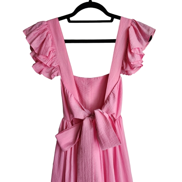 MABLE Ruffle Sleeve Cross-Back Tie-back Maxi Dress - Bubble Gum Pink - Picture 6 of 10